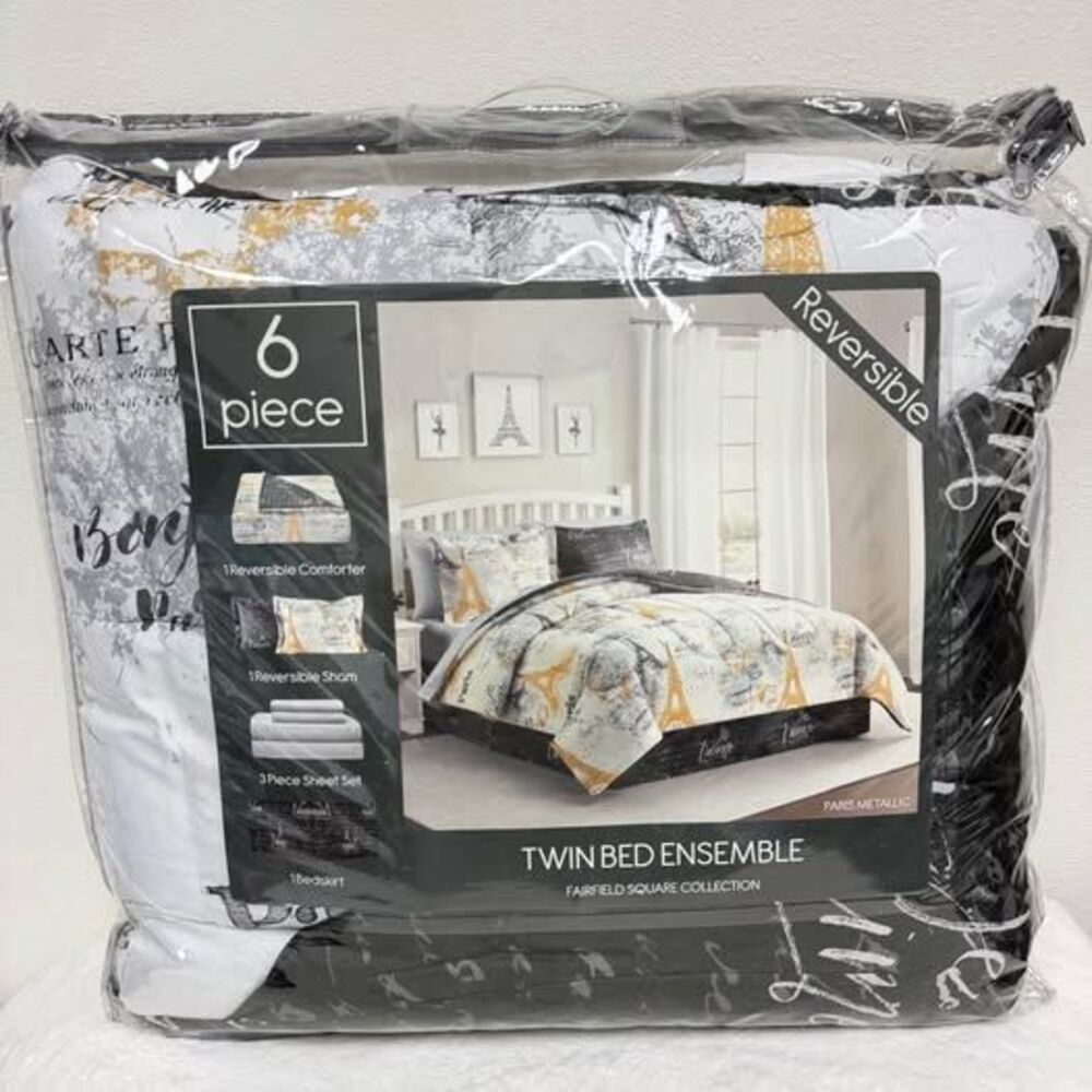 6 Piece TWIN Paris Comforter Set New